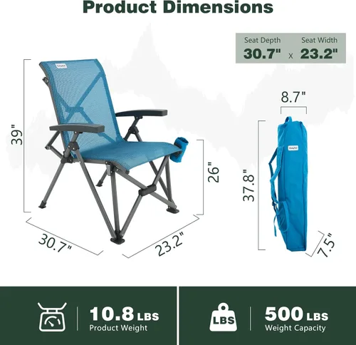 Vista 3 de SUNNYFEEL Silla de camping plegable de respaldo alto 500 libras con marco