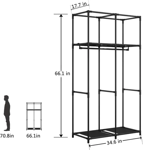Vista 5 de Organizador de ropa portátil de 34 pulgadas con estantes de metal y tela no tejida, organizador de almacenamiento duradero para dormitorio