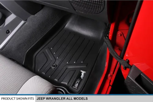 Vista 3 de SMARTLINER Juego de alfombrillas de piso de ajuste personalizado de 2 filas para Jeep Wrangler 2007-2010 Negro