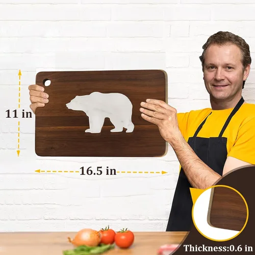 Vista 3 de Tablas de cortar de madera de acacia con mármol grandes tablas de queso para charcutería tablas para servir frutas de carne de 16.5 x 11 pulgadas