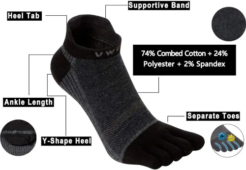 Vista 3 de VWELL Calcetines de algodón con dedos de cinco dedos, calcetines deportivos para correr, 4 pares, talla 7-11
