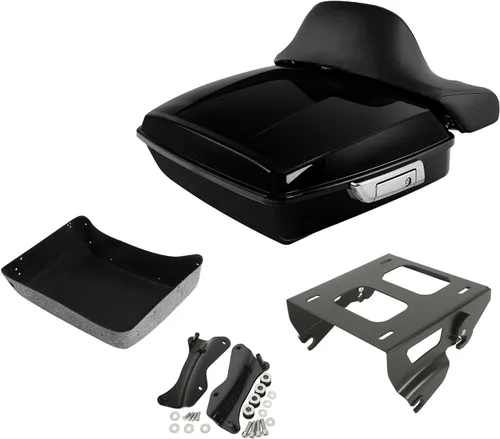 Vista 25 de TCT-MOTORPARTS Paquete de viaje picado, maletero, almohadilla de respaldo, estante de montaje individual negro para modelos Harley Touring Road King
