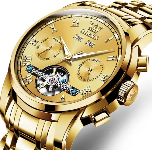 Vista 7 de OLEVS Reloj automático (no requiere batería) Relojes de pulsera para hombre, relojes mecánicos de cuerda automática, reloj clásico de esqueleto