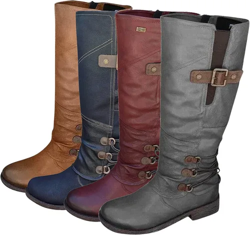Vista 7 de Botas para mujer, a la moda, con punta cuadrada, estilo vaquero, con correa de media pantorrilla, botas retro para otoño 2022