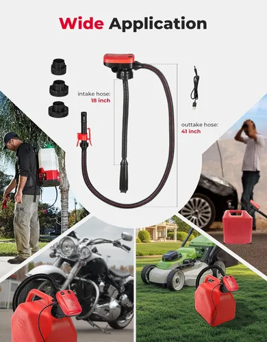 Vista 7 de KEMIMOTO Bomba de Transferencia de Combustible Recargable, Batería de Litio de 4000mAh con Sensor de Parada Automática, Flujo de 3.2 GPM, Bomba