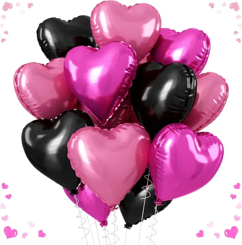 Vista 18 de Globos de corazón azul, dorado y blanco, 18 pulgadas, globos de papel de aluminio azul bebé y crema, 12 piezas, globos de helio en forma de corazón