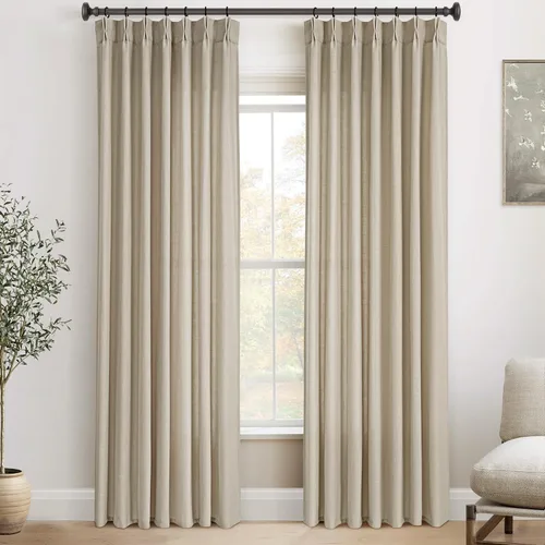 Vista 57 de Cortinas de lino de 63 pulgadas, juego de 2 paneles para sala de estar, beige natural, cortinas con pliegues pellizco entrenadas con memoria