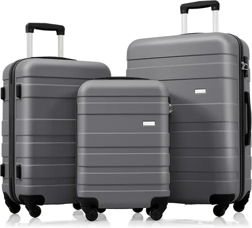Vista 9 de Merax 3 piezas expandible ABS Hardshell equipaje Sets Spinner Wheel Maleta TSA Lock Suit Case, Apertura frontal negra, Juego de 2 piezas, Maleta