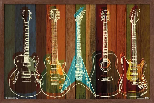 Vista 8 de Trends International Póster de pared de guitarras para pared, 14.725 x 22.375 pulgadas, versión enmarcada de madera de granero Versión enmarcada