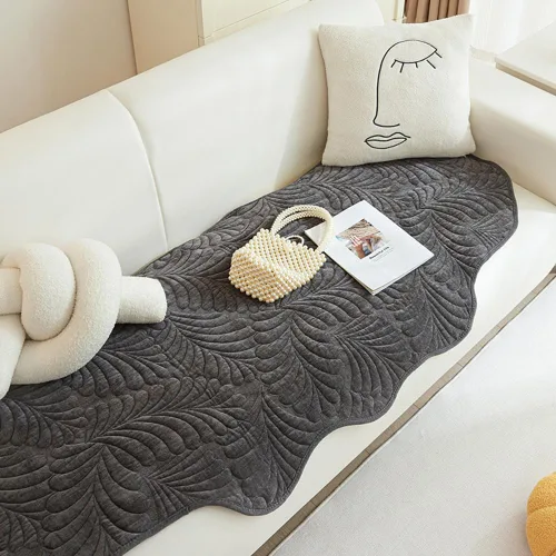 Vista 7 de vctops Funda acolchada de felpilla con hojas de felpilla, Irregular, antideslizante, súper suave, protector de muebles, para sala de estar y Azul