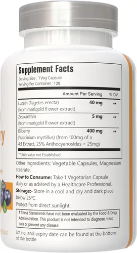 Vista 4 de Luteína con zeaxantina, cápsulas veganas, 120 unidades, 40 mg de luteína + 4 mg de zeaxantina por porción, sin OMG, sin gluten