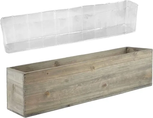 Vista 5 de CYS EXCEL Maceta rectangular de madera con forro de plástico extraíble (H: 4 pulgadas de apertura: 22 x 5 pulgadas), maceta rectangular de madera