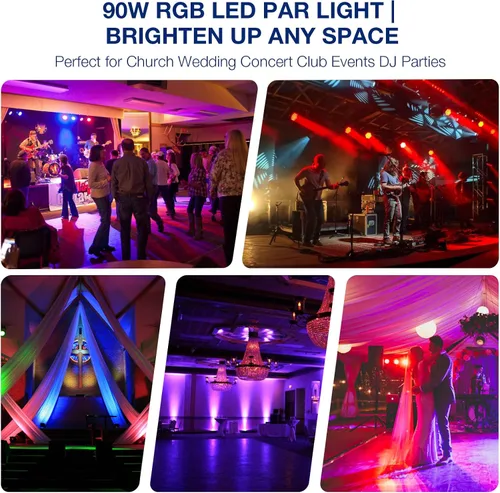 Vista 7 de Luces de escenario RGB de 60 LED, 90 W, regulables, multimodos activados por sonido, control remoto y DMX, fácil configuración, luces elevadas