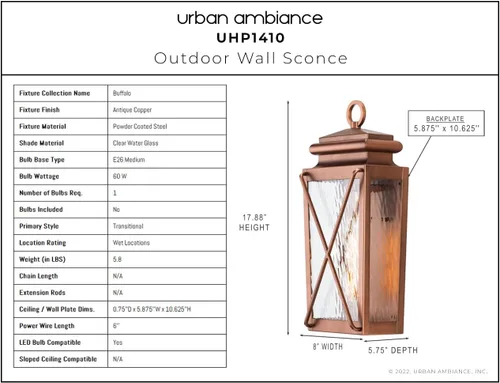 Vista 3 de Urban Ambiance Aplique de pared vintage de lujo, tamaño mediano: 17.875 pulgadas de alto x 8 pulgadas de ancho, con elementos