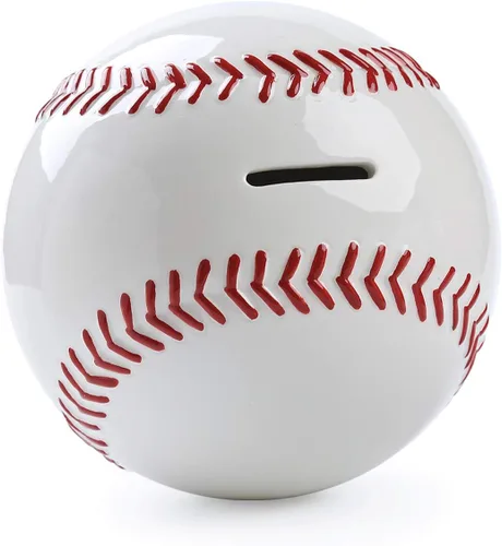 Vista 4 de Hucha de béisbol grande de cerámica blanca para niños, banco de monedas deportivo, caja de dinero para decoración de dormitorio, 7.8 pulgadas