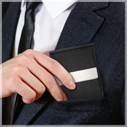 Vista 4 de Yexiya Funda de piel sintética para tarjetas de negocios, con cierre magnético, 6 unidades, para hombres y mujeres, regalos de oficina, color negro