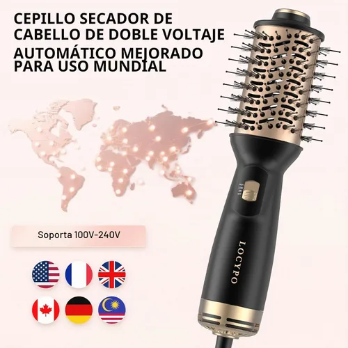 Vista 2 de Cepillo secador de pelo de viaje, 4 en 1 automático de doble voltaje (120-240 V), cepillo de aire caliente de 2 pulgadas, mini cepillo secador