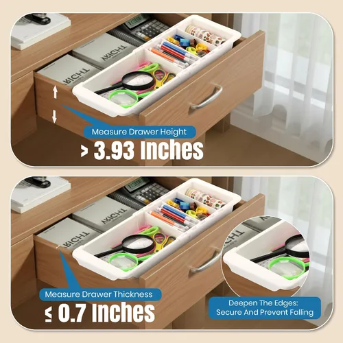 Vista 7 de Enhon Organizador de cajones deslizante expandible para cajones de cocina, bandeja organizadora de cajones profundos con divisores ajustables