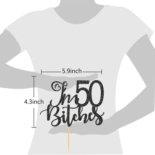 Vista 3 de Decoración para tartas con purpurina negra con texto en inglés "I'm 50 Bitches", para 50 años, para mujer o hombre, suministros para fiestas