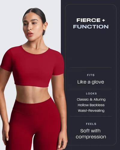 Vista 2 de Aoxjox Camiseta corta de manga corta para mujer Clarissa con espalda hueca para entrenamiento