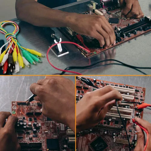 Vista 4 de 10 clips eléctricos de cocodrilo de alta calidad, 5 cables de prueba de colores con sondas de prueba, cables de puente de cocodrilo con clips