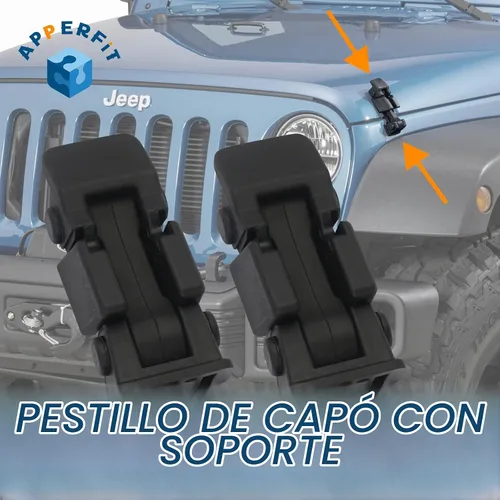 Vista 4 de Pestillo de capó con soporte de enganche y correa de goma 55395653AG compatible con Jeep Wrangler JK JKU 2007 2008 2009 2010 2011 2012 2013 2014