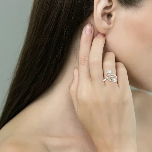 Vista 6 de PRAYMOS Anillos de hoja para mujer, plata de ley 925, con piedra natal, abierto, ajustable, anillos de compromiso y boda