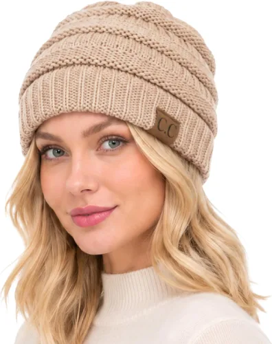 Vista 29 de CC Classic Winter Fall Trendy Chunky Stretchy Cable Knit Beanie Hat 2 tonos púrpura/azul marino