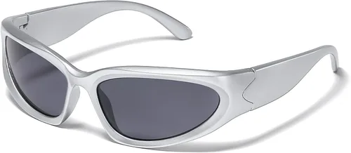 Vista 14 de JASPIN Y2K Gafas de Sol Envolventes para Mujeres y Hombres, Plata, Ovaladas, de Moda, Deportivas, con Protección UV A1/Negro+plateado+gris