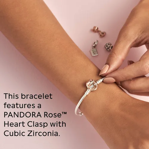 Vista 15 de Pandora Moments - Pulsera de cadena de serpiente con cierre de corazón brillante