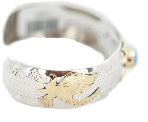 Vista 5 de $510Tag 12ktGF Pulsera nativa de turquesa natural de águila navajo con certificación de plata 13095 Hecho por Loma Siiva, Metal Piedra, Turquesa