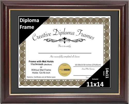 Vista 82 de Creative Picture Frames Marco para Diploma de Caoba con Borde Dorado de 12x16 pulgadas con Vidrio y Paspartú Negro y Colgadores de Pared Instalados