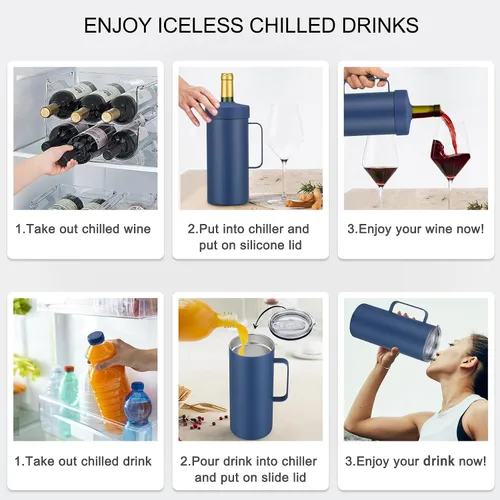 Vista 5 de MAXSO Vaso enfriador de vino de 42 onzas, regalo para los amantes del vino, cubo aislado al vacío de acero inoxidable 2 en 1, taza portátil