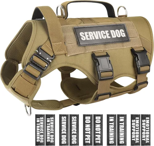 Vista 8 de WINSEE - Arnés tipo chaleco para perro de servicio para perro mediano, chaleco táctico MOLLE con 10 parches para mascotas, arnés resistente sin