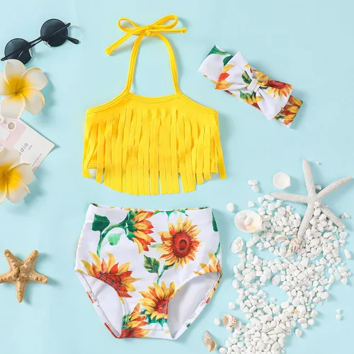 Vista 5 de Traje de baño de bikini para bebé niña, con borlas florales, sandía, piña, lazo, traje de baño para niños pequeños, conjunto de traje de baño