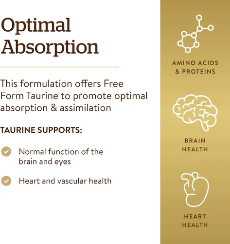 Vista 4 de Solgar Taurina 500 mg, 250 cápsulas vegetales - Antioxidante - Salud cerebral - Aminoácidos - Vegano, sin gluten, sin lácteos, Kosher - 250 porciones