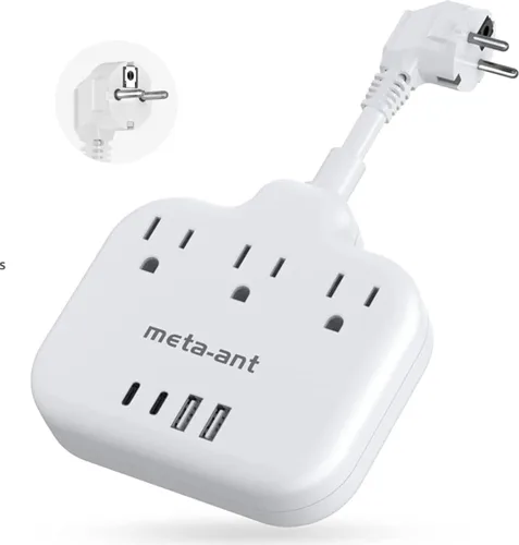 Vista 13 de Adaptador de Enchufe de Sudáfrica, Adaptador Tipo M para Sudáfrica con 3 Tomas de CA y 4 Puertos USB (2 USB C) 15.5W, Cable de Extensión de 3FT