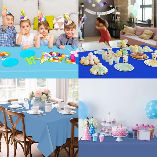 Vista 7 de Whaline 24 piezas de mantel azul de invierno de plástico, 6 gradientes de azul, mantel rectangular impermeable para decoración de boda de verano