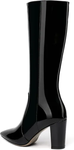 Vista 84 de AMBELIGHT Botas altas hasta la rodilla con cremallera y puntera puntiaguda para mujer, de patente sólida, tacón alto, 3.3 pulgadas