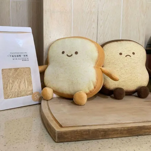 Vista 2 de OUKEYI Almohada de pan tostado, divertido juguete de felpa con forma de pan, expresión facial, suave tostada para niños, adultos, regalo
