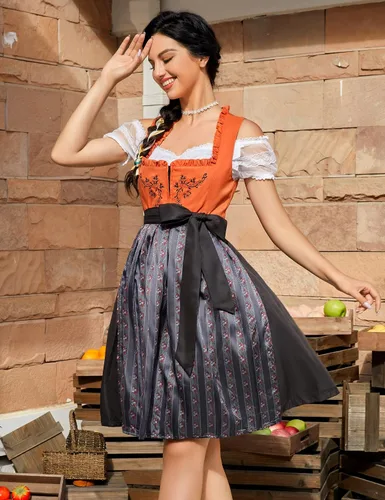Vista 4 de KOJOOIN Women's Oktoberfest Dress 3 Pieces German Dirndl Dress Costumes for Bavarian Carnival Halloween