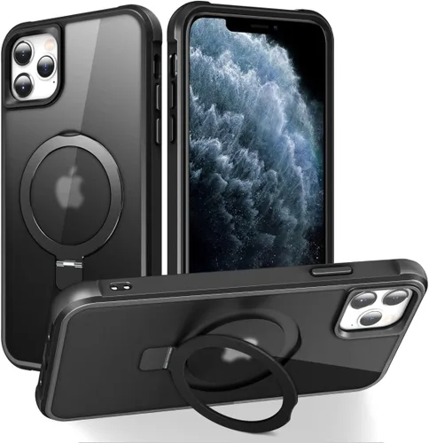 Vista 189 de SKYLMW - Funda compatible con iPhone 11 de 6.1 pulgadas, con soporte magnético invisible tipo anillo, funda translúcida de grado militar, compatible