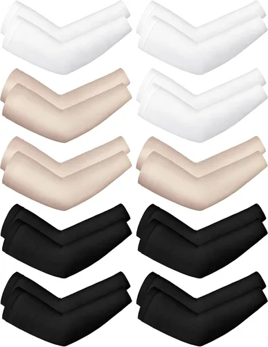 Vista 17 de Boao 10 pares de mangas UV para brazos para hombres y mujeres, cubierta de tatuajes refrescante, mangas de compresión con protección solar