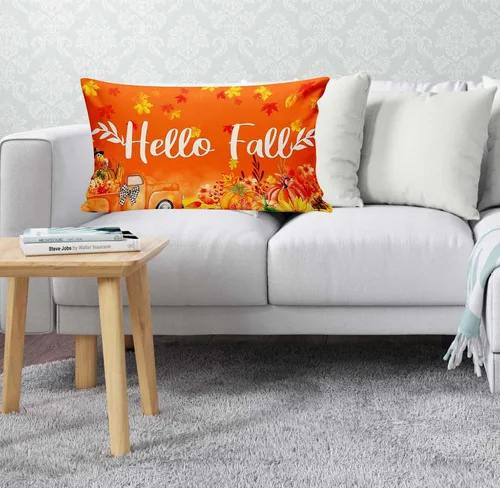 Vista 4 de Hello Fall - Fundas de almohada de camión de bienvenida de Acción de Gracias, otoño, calabaza, cosecha, hojas de arce, fundas de almohada