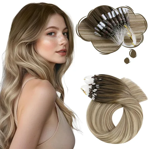 Vista 16 de Moresoo Micro Link - Extensiones de cabello humano de color rubio oscuro y rubio ceniza, extensiones de cabello humano real para boda, 2.01 oz