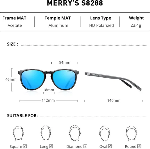 Vista 2 de MERRYS Polarized Sunglasses for Women Men Vintage Retro Classic Round Frame Aluminum Legs S8288