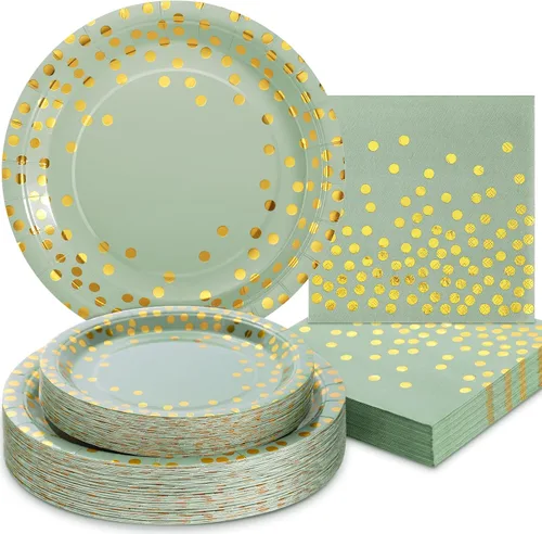 Vista 8 de 150 platos negros y servilletas suministros para fiesta, platos de papel negro Severs 50, decoraciones de fiesta plateadas para graduación
