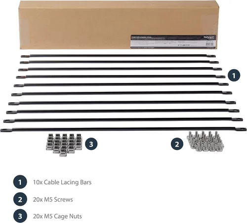 Vista 5 de StarTech - Paquete de 10 barras horizontales de cordones, gestión de cables para rack de servidores, organizador de cables de red de 19 pulgadas, TAA