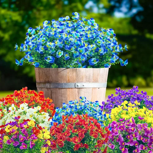 Vista 5 de 8 paquetes de flores artificiales para exteriores, resistentes a los rayos UV, flores de plástico sintético para exteriores, patio, jardín, porche