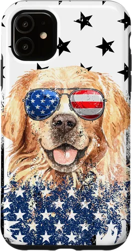 Vista 8 de Golden Retriever American Flag Cream Retriever 4th of July Case for iPhone 17